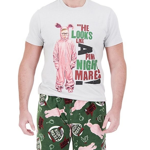 Christmas story pink nightmare bunny mens sleepwear pjs new - Picture 2 of 3